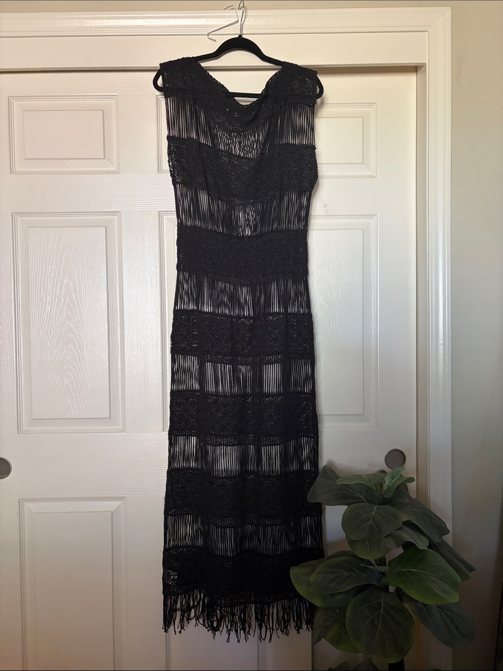 Black Fringe Sheer Maxi Dress - Elegant Evening Style